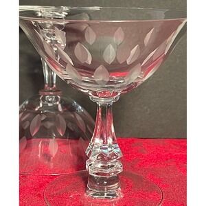 Vintage Tiffin-Franciscan Etched Crystal Coupe Glasses Set of 4 Faceted Stem MCM